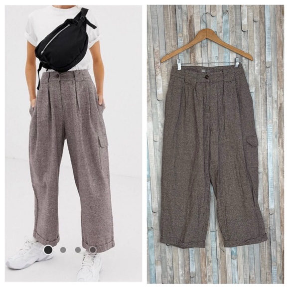 ASOS Pants - Asos 4 Pleated 100% Cotton Trouser Pant High Waisted Relaxed Wide Leg Minimalist
